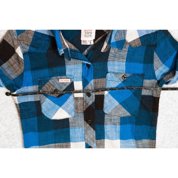 Topo Designs Womens Plaid Flannel Work Shirt Blue & White Size Small - Picture 9 of 12